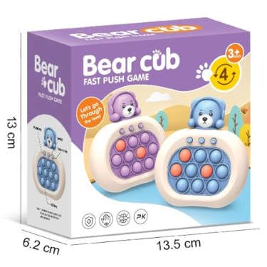 Fast Push Game for Kids, Pop Bubble Speed Challenge, Cute Bear Shape Handheld Game, Early Learning Sensory