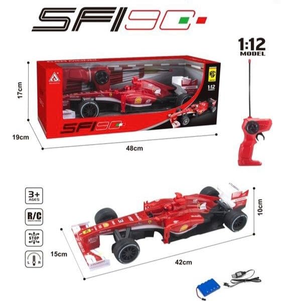 Royal Cellar SF90 Remote Control Formula 1 Racing Car, Red, 1:12 Scale Model, RC Toy with Controller, Ages 3+