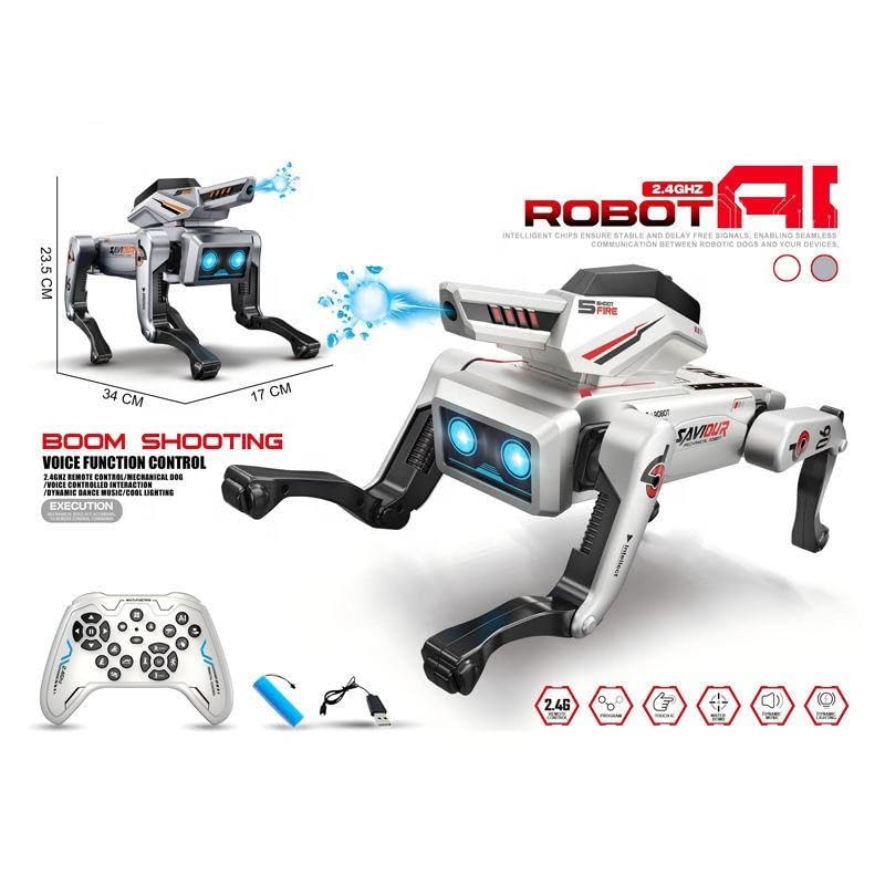 RC Robot Dog Toy for Kids | Remote Control Walking Robotic Puppy with LED Eyes, Water Spray Mist, Stunt Action, Rechargeable Battery & Smart Wireless Controller