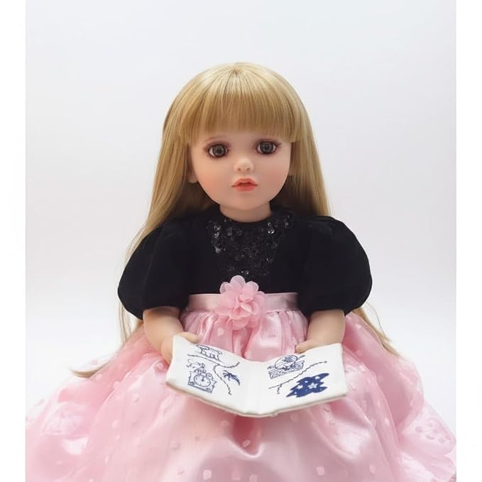 Lifelike Musical Full Silicone Body Reborn Baby Girl Doll Toy,22" Beautiful Lifelike Doll Full Body Vinyl Silicone with Long Hair for Children