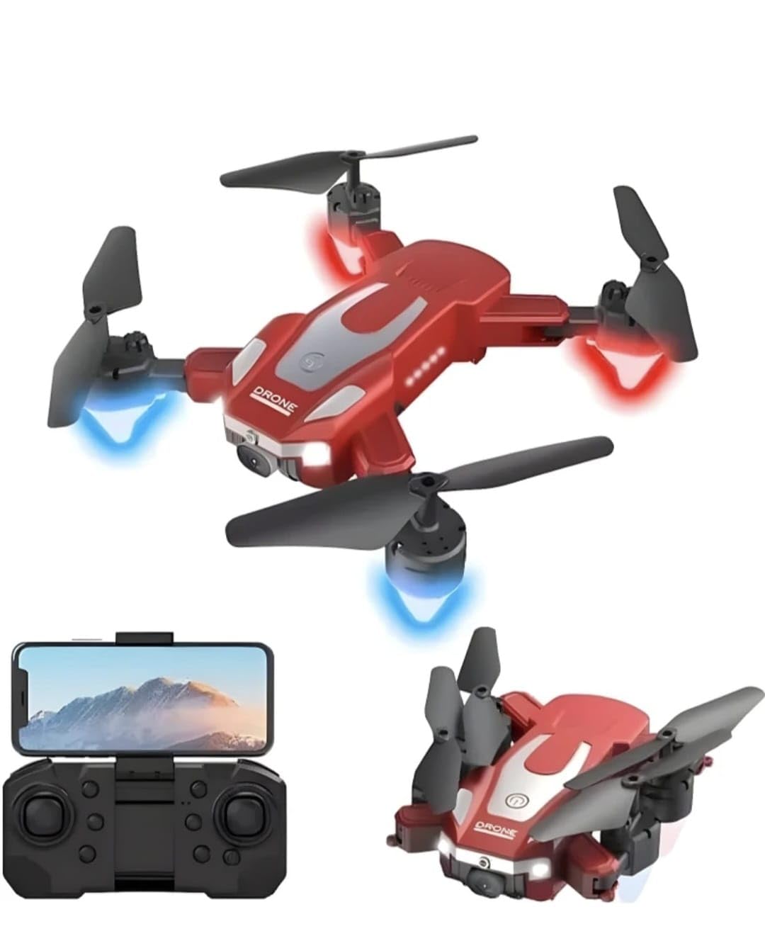 J2 Drone with 4K HD Camera | 360° Rotation Foldable Drone | 110° Wide-Angle Lens | 45° Adjustable Camera | LED Lights | Altitude Hold | App & Remote