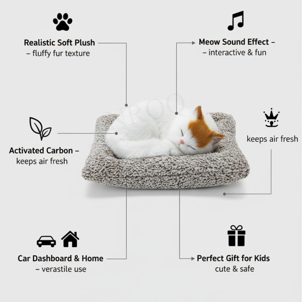 Musical Sleeping Cat Plush Pillow for Kids | Soft Stuffed Animal Cushion Toy with Music