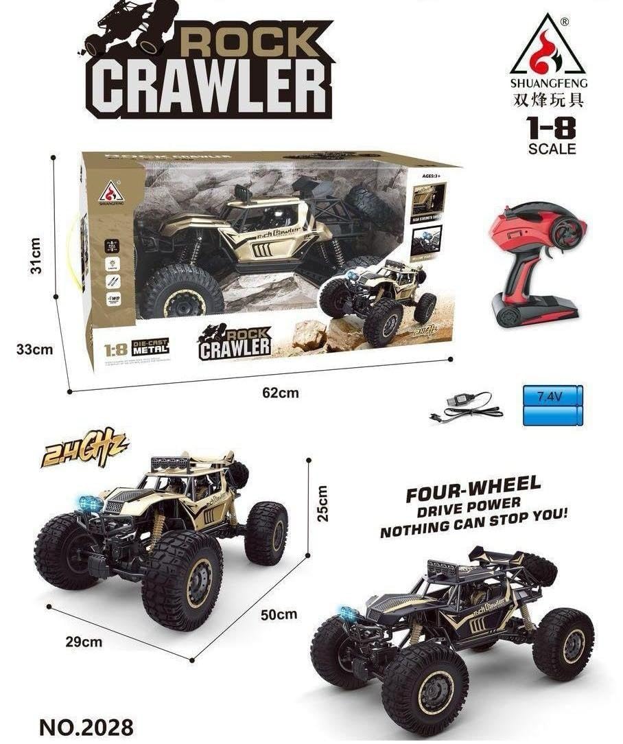 4WD RC Rock Crawler Monster Truck 1:8 Scale | Rechargeable Remote Control Off Road Car with 2.4GHz Controller, Metal Body, High Torque Motor, All Terrain Climbing Car
