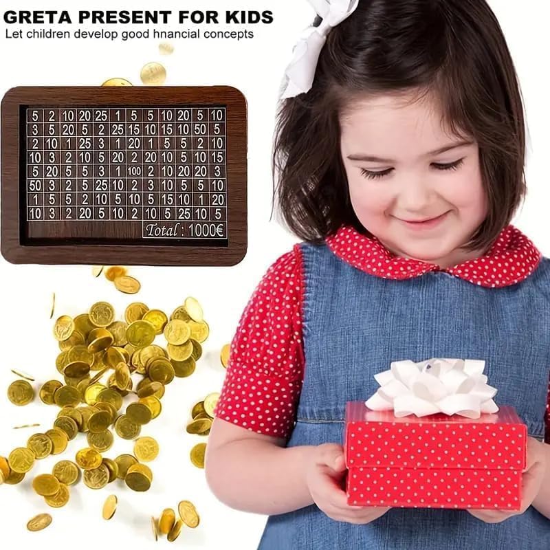 Wooden Money Piggy Bank for Kids & Adults | ₹1,00,000 Savings Goal Tracker Gullak | Cash Saving Box with Chart | Wooden Coin Bank