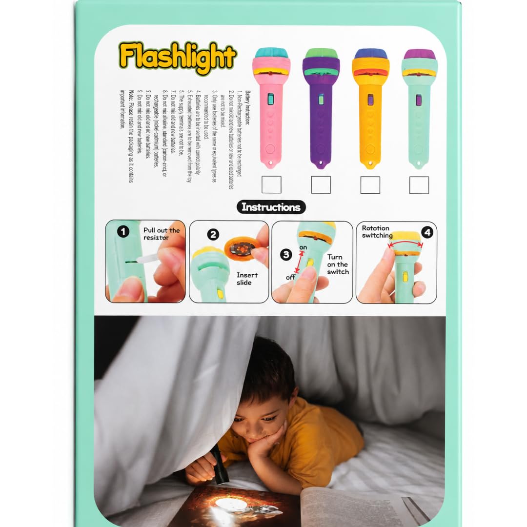 Pack of 6 Flash Light Projector Toys I Birthday Return Gift I 3 Slides with 8 Patterns Each
