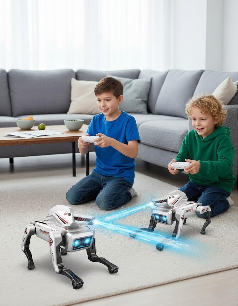 RC Robot Dog Toy for Kids | Remote Control Walking Robotic Puppy with LED Eyes, Water Spray Mist, Stunt Action, Rechargeable Battery & Smart Wireless Controller