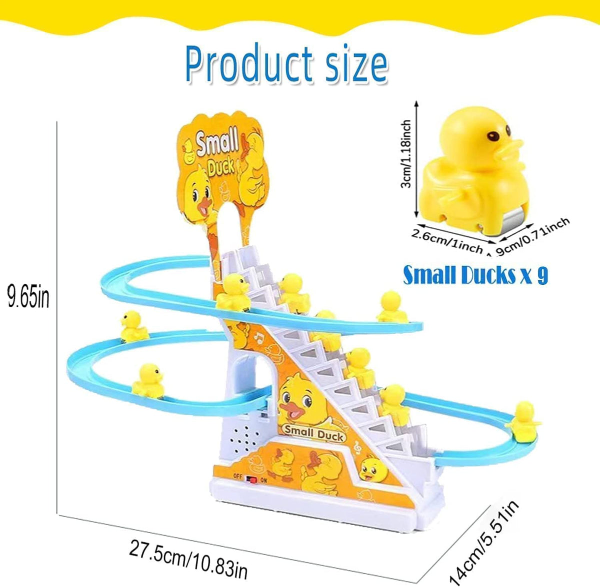 Duck Slide, Funny Automatic Stair-Climbing Ducklings Cartoon Racetrack Set Little Lovely Duck Slide Toy Escalator Toy with Lights and Music