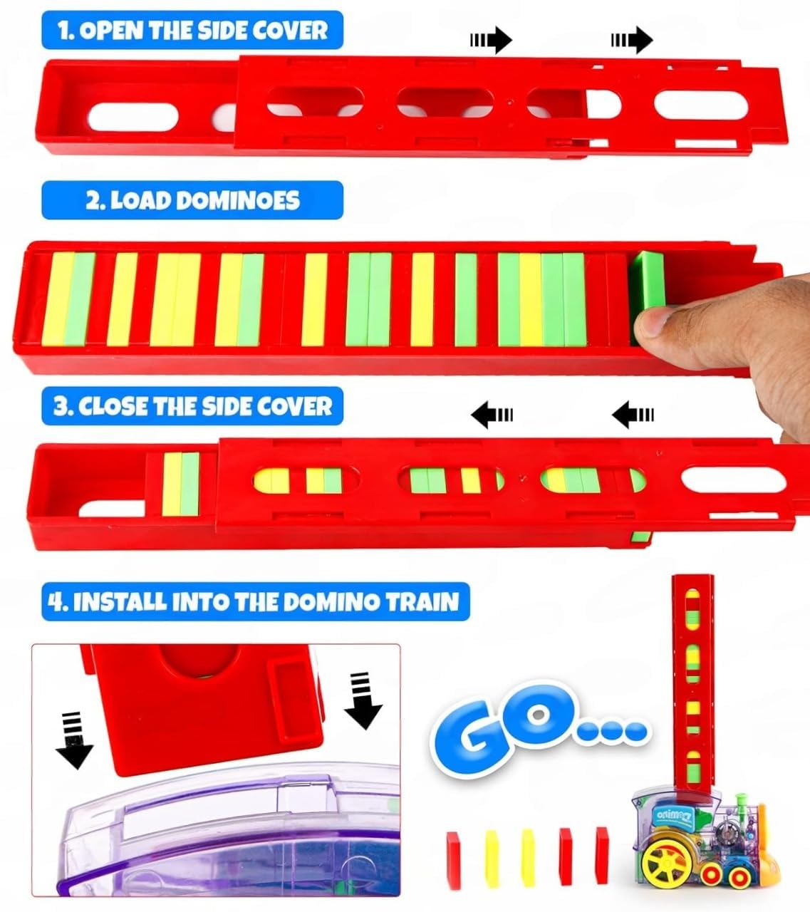 Domino Train Set with 40 Colourful Blocks - Kids Auto-Laying Domino Toy Train with Light and Sound, Screen-Free Educational Play