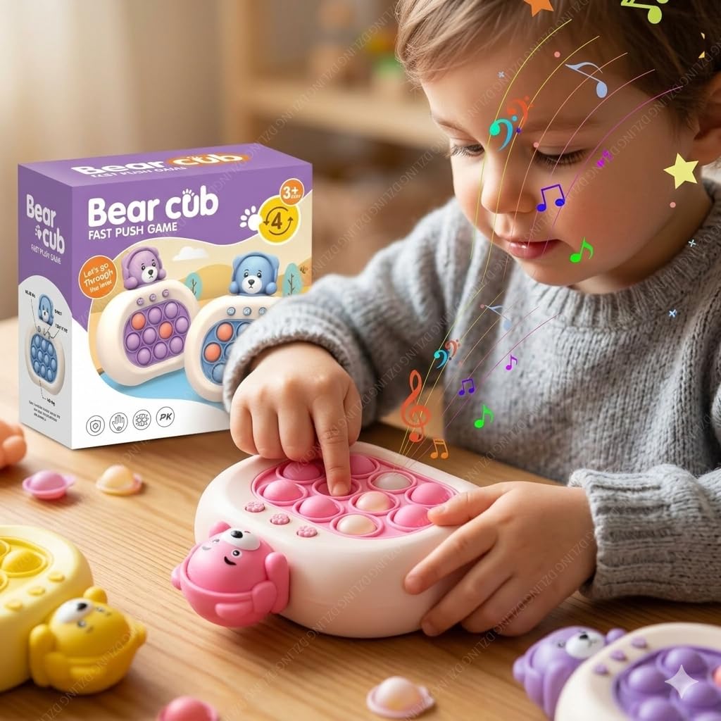 Fast Push Game for Kids, Pop Bubble Speed Challenge, Cute Bear Shape Handheld Game, Early Learning Sensory