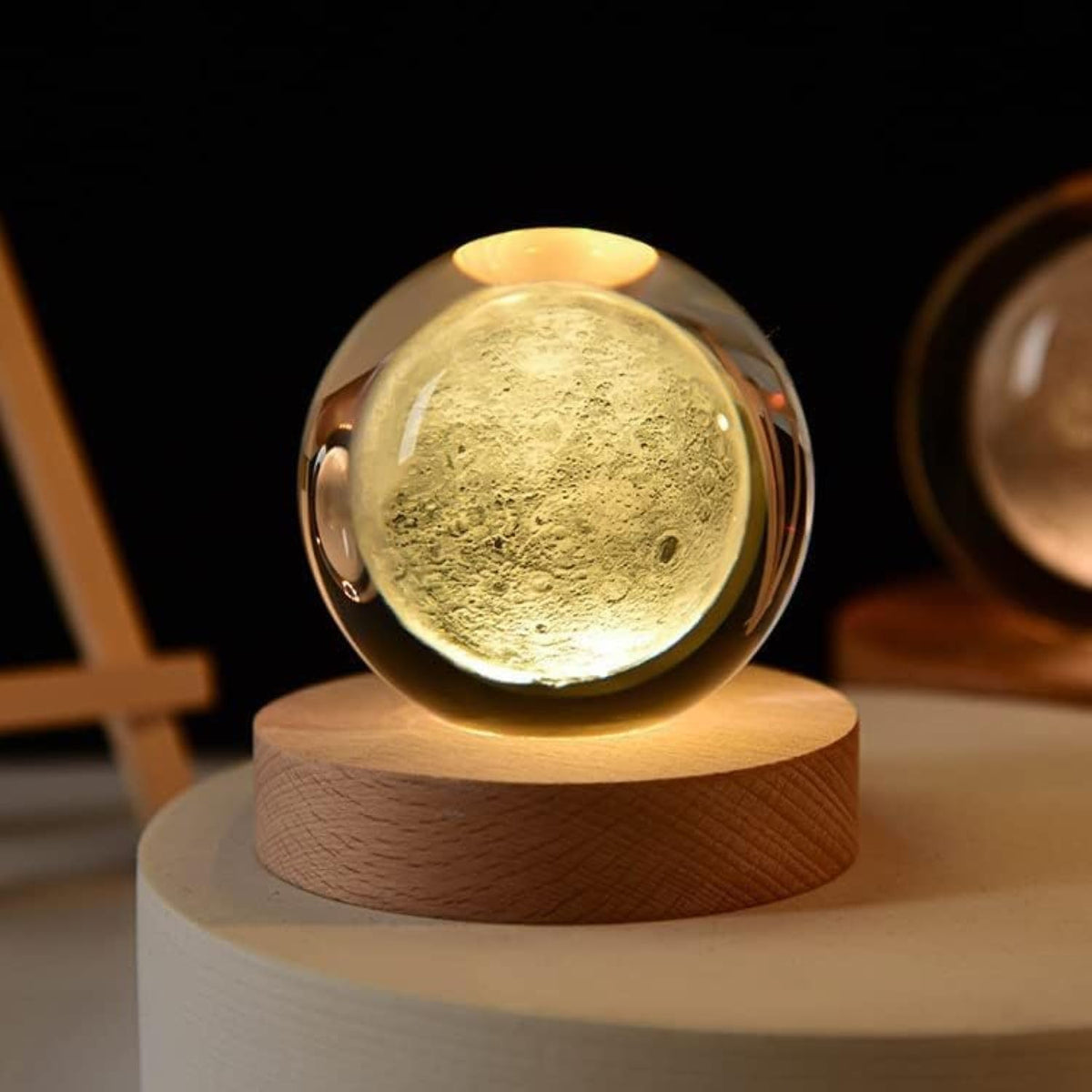 Stunning 3D Galaxy Design, Crystal Ball Night Light, Creative Engraved LED Glass Ball, Decorative Table Lamp with USB & Wooden Base