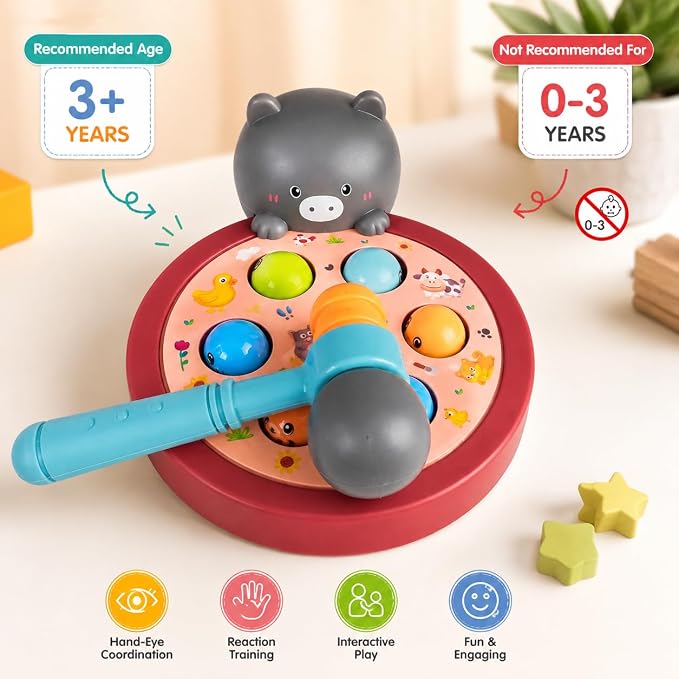 Octopus Fun Playing Whack a Mole Game Toy with Hammer | Ages 3+, Interactive Play