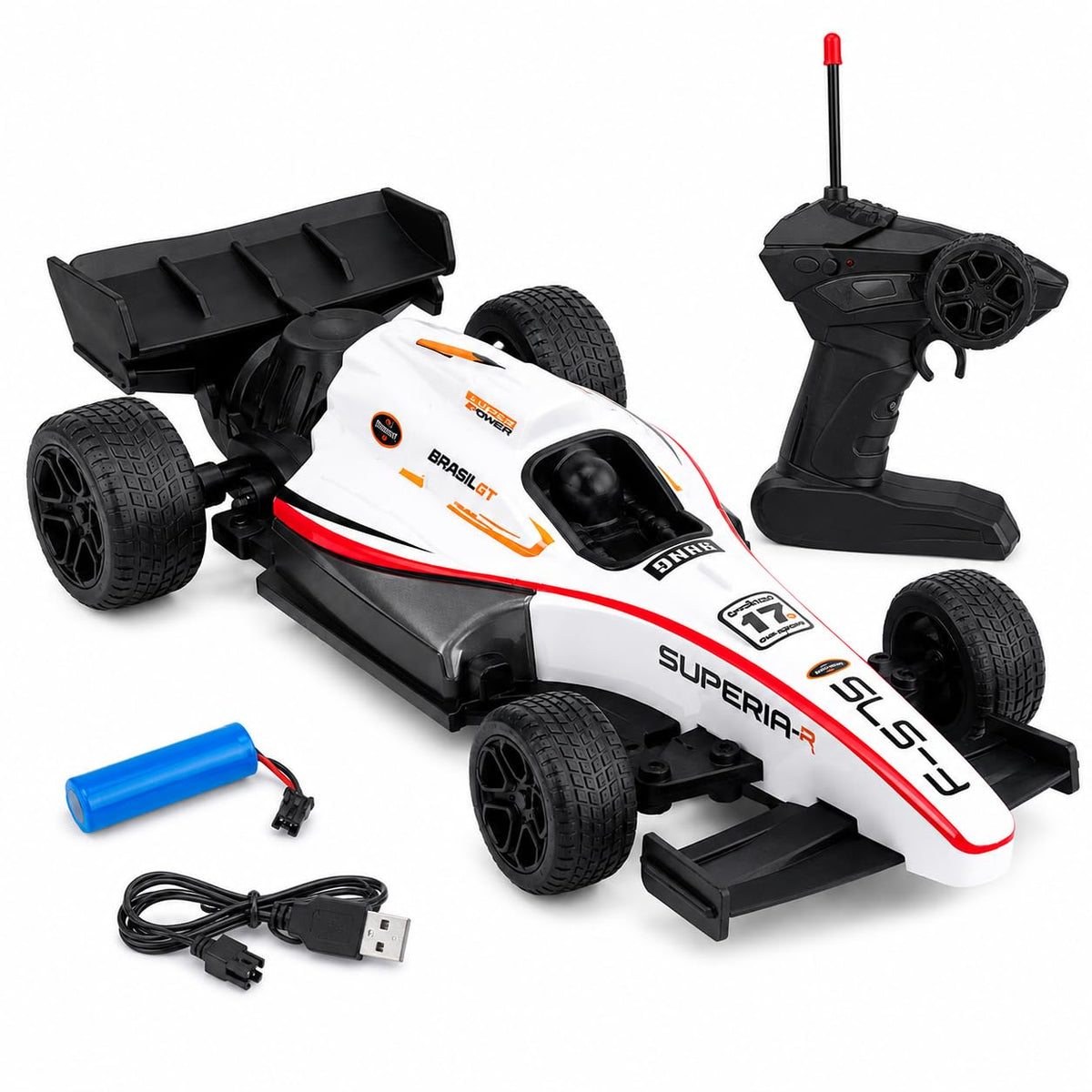 F1 Formula Racing Car Toy for Kids with Joystick Remote Control and Rechargeable Battery for Car - LED Lights, 2 WD Smokey Mist Spraying Car