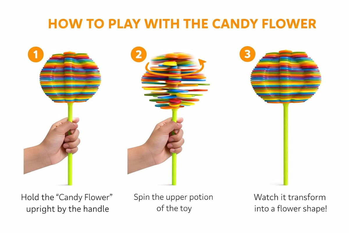 Candy Flower Spinner for Kids (Pack of 2), Multicolor Fidget Lollipop, Mini Stress Relief Toy for Age 3+