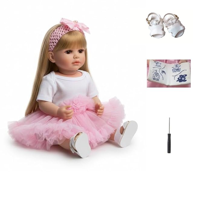 Lifelike Musical Full Silicone Body Reborn Baby Girl Doll Toy,22" Beautiful Lifelike Doll Full Body Vinyl Silicone with Long Hair for Children