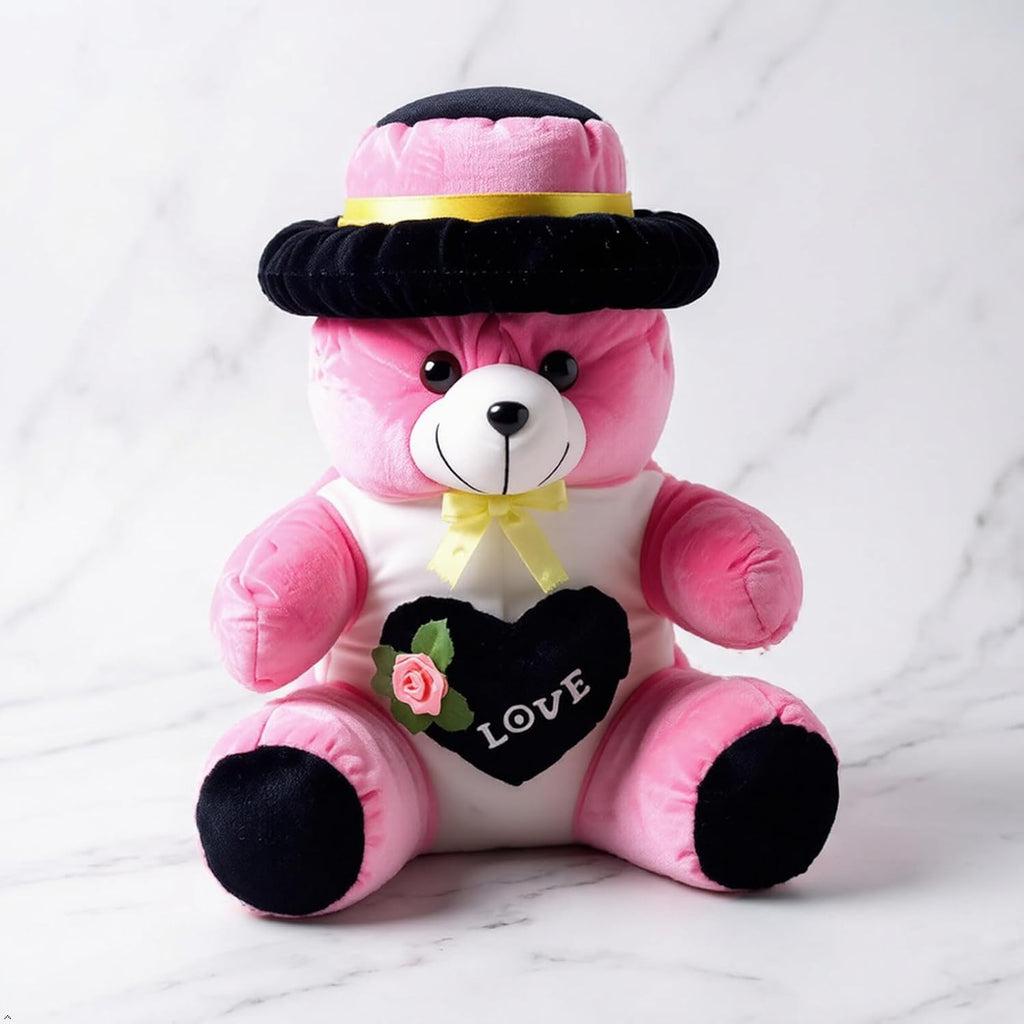 Teddy Bear Plush Toy with Hat and Love Heart (45cm) | Valentine's Theme, Soft Velvet Fabric