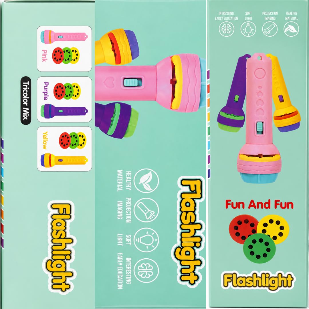 Pack of 6 Flash Light Projector Toys I Birthday Return Gift I 3 Slides with 8 Patterns Each
