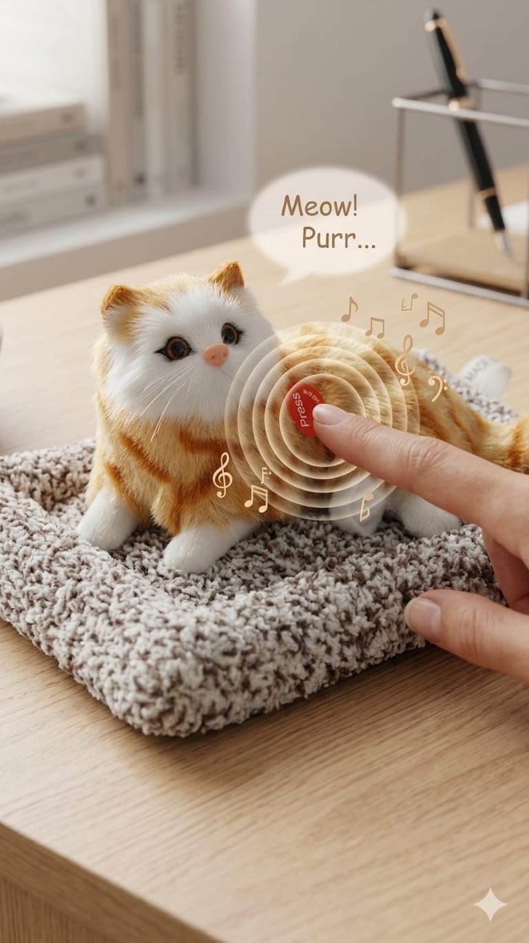 Interactive Plush Cat Toy with Sound & Touch Sensor, Realistic Meowing Kitten Soft Stuffed Animal for Kids, Cat Lovers
