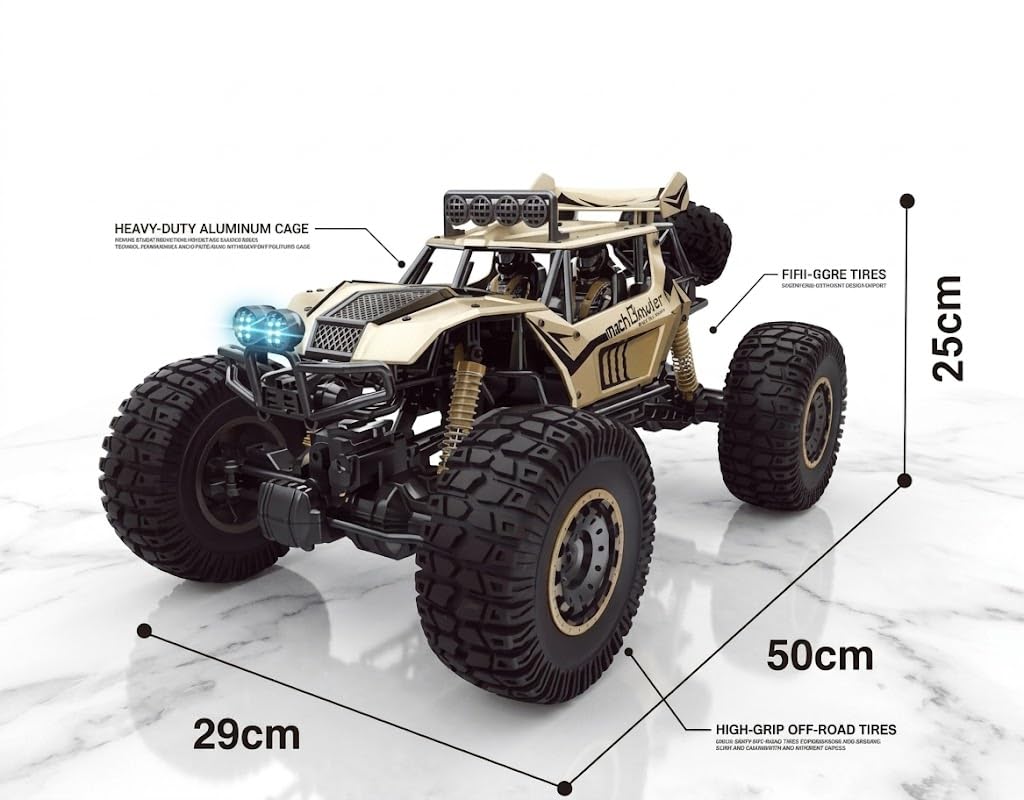 4WD RC Rock Crawler Monster Truck 1:8 Scale | Rechargeable Remote Control Off Road Car with 2.4GHz Controller, Metal Body, High Torque Motor, All Terrain Climbing Car