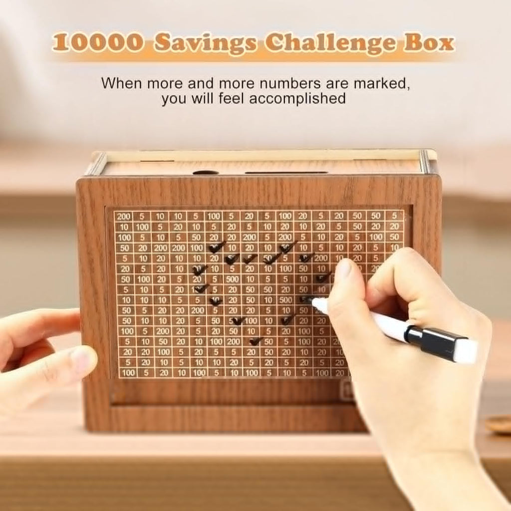 Wooden Money Piggy Bank for Kids & Adults | ₹1,00,000 Savings Goal Tracker Gullak | Cash Saving Box with Chart | Wooden Coin Bank