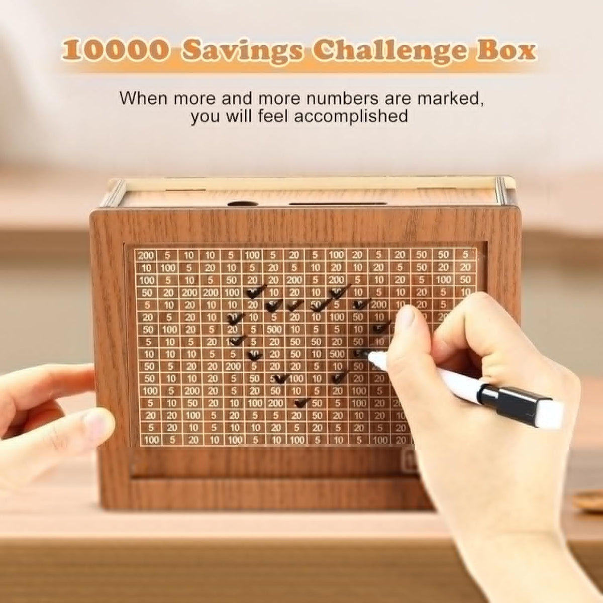 Wooden Money Piggy Bank for Kids & Adults | ₹1,00,000 Savings Goal Tracker Gullak | Cash Saving Box with Chart | Wooden Coin Bank
