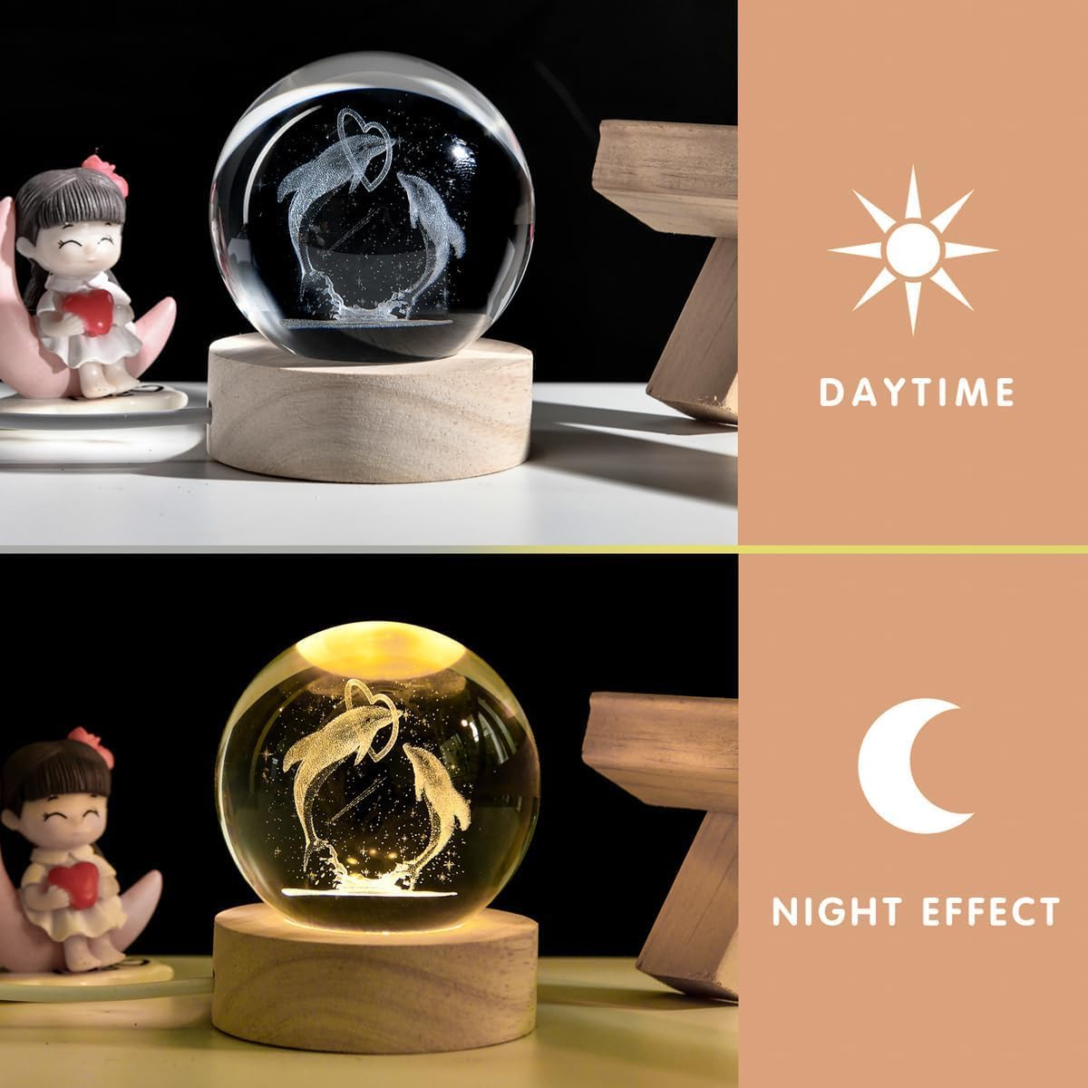Stunning 3D Galaxy Design, Crystal Ball Night Light, Creative Engraved LED Glass Ball, Decorative Table Lamp with USB & Wooden Base