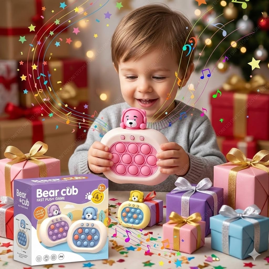 Fast Push Game for Kids, Pop Bubble Speed Challenge, Cute Bear Shape Handheld Game, Early Learning Sensory