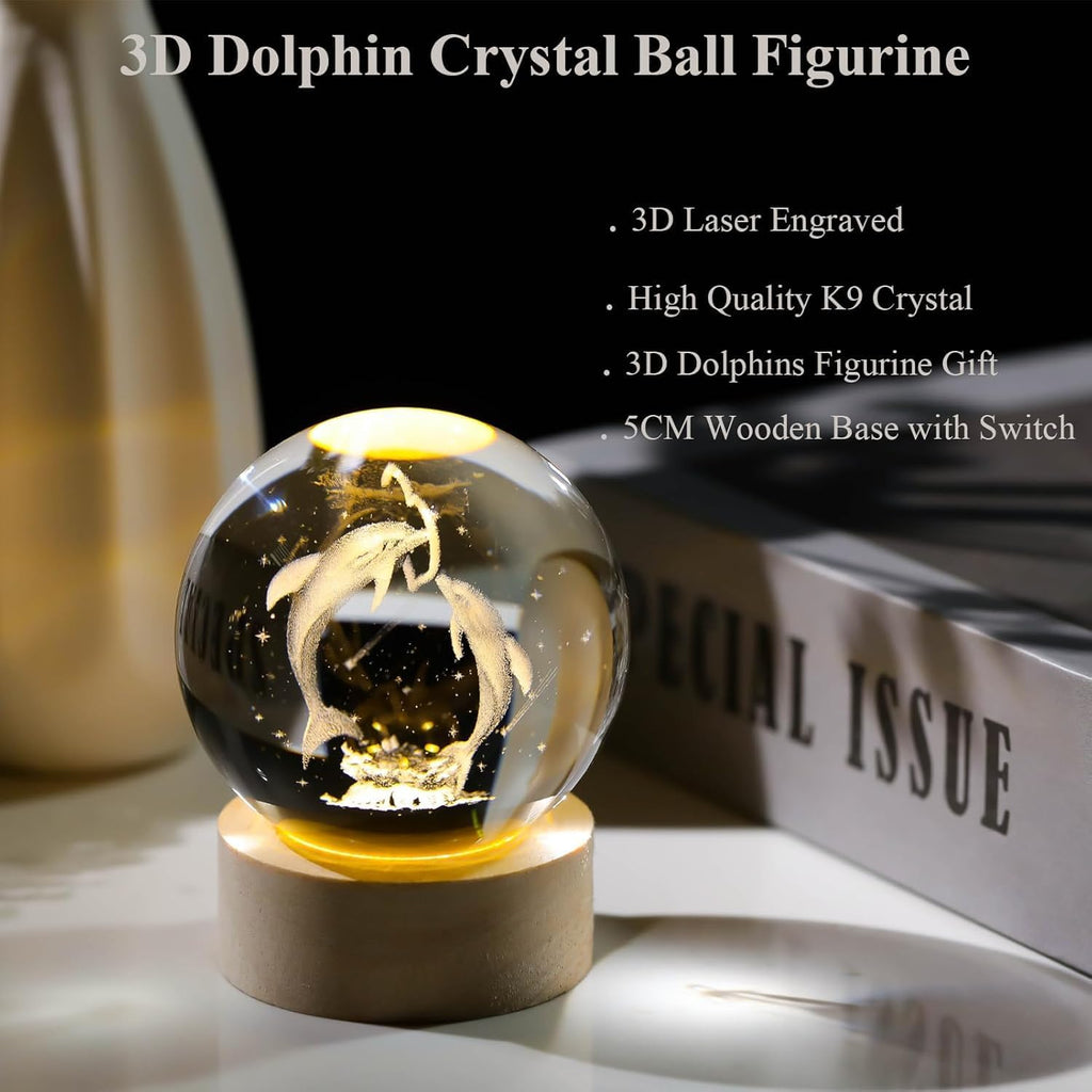 Stunning 3D Galaxy Design, Crystal Ball Night Light, Creative Engraved LED Glass Ball, Decorative Table Lamp with USB & Wooden Base