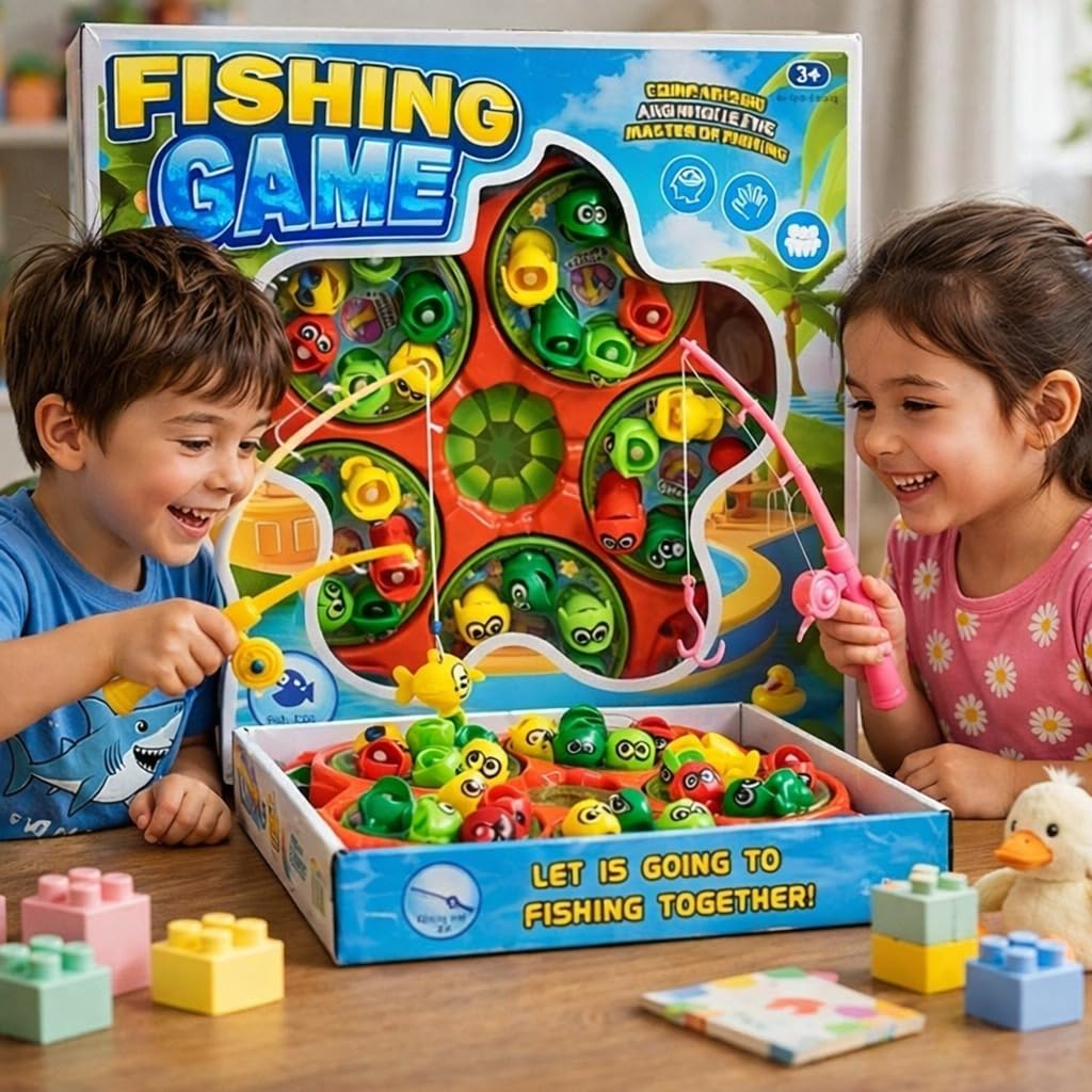 Premium Electronic Fishing Game for Kid| Rotating Fish-Catching Toy with 30 Fish & 4 Sticks| Develop Hand-Eye Coordination & Motor Skill