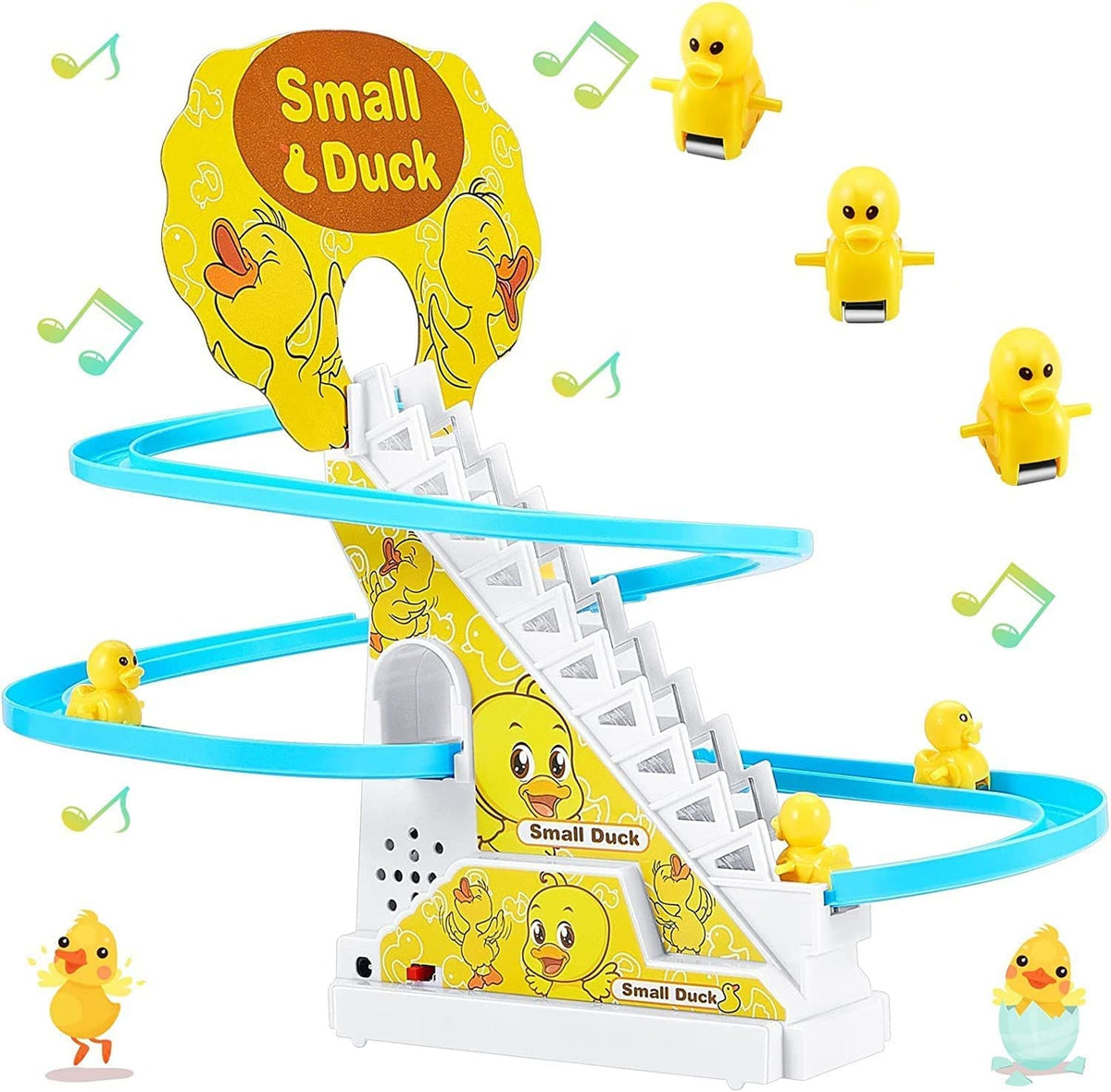 Duck Slide, Funny Automatic Stair-Climbing Ducklings Cartoon Racetrack Set Little Lovely Duck Slide Toy Escalator Toy with Lights and Music