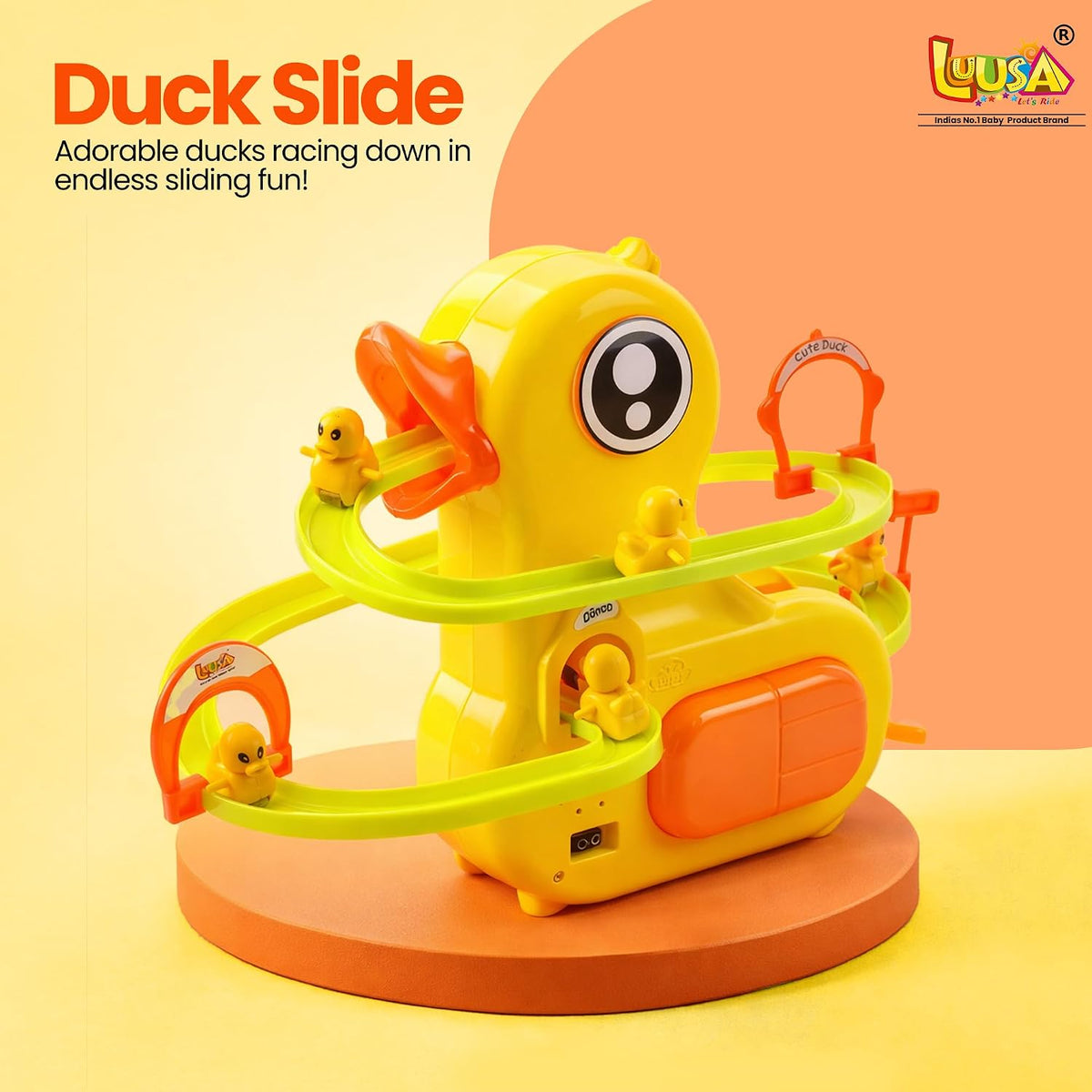 Luusa® Duck Slide Toy with LED Lights & Music | Electric Climbing Duck Track Toy | Educational Musical Slide Game for Kids