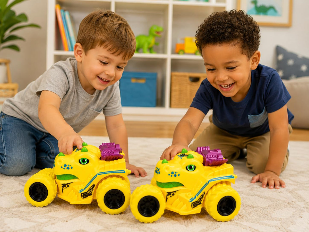Dinosaur Monster truck| Friction Powered Pull Back Cars | Big Wheel Off-Road Dino Vehicle Set | Educational Toy Trucks