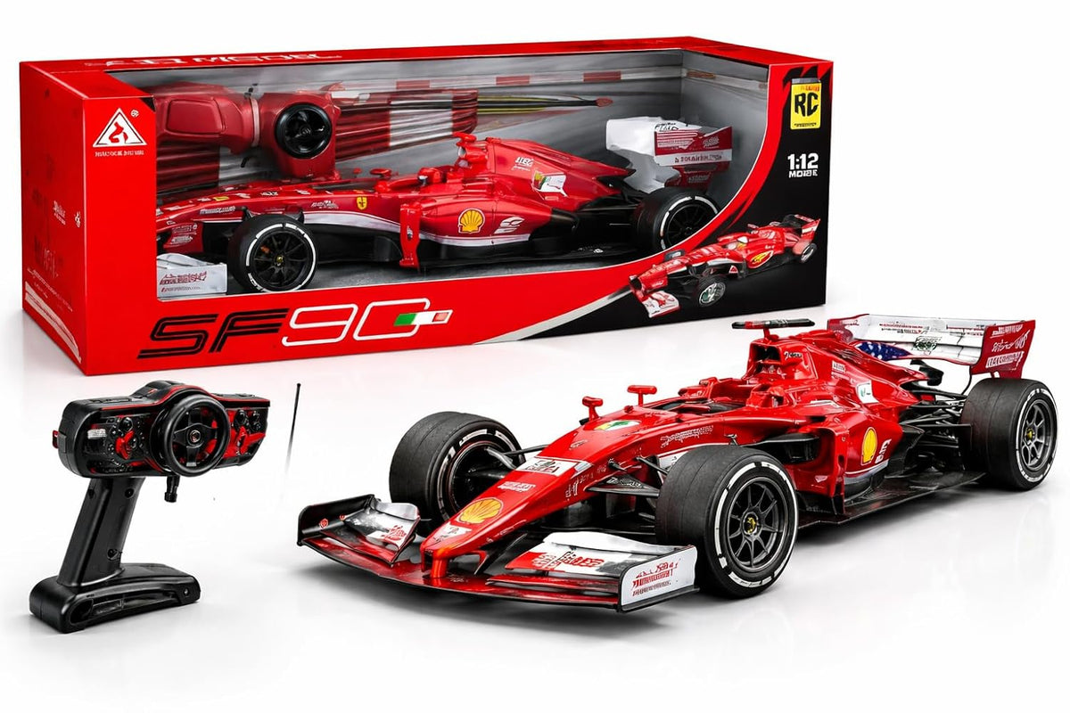 Royal Cellar SF90 Remote Control Formula 1 Racing Car, Red, 1:12 Scale Model, RC Toy with Controller, Ages 3+