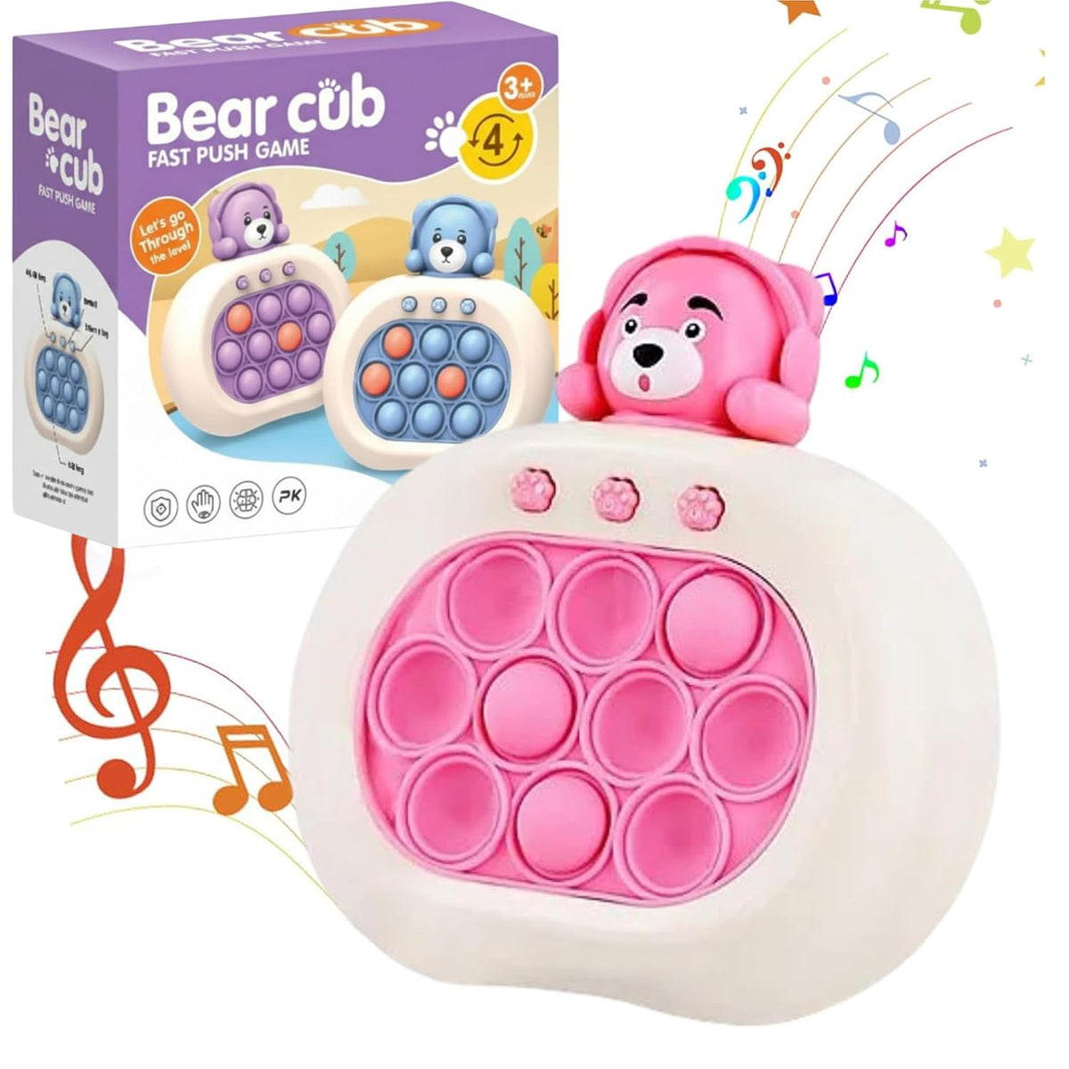 Fast Push Game for Kids, Pop Bubble Speed Challenge, Cute Bear Shape Handheld Game, Early Learning Sensory