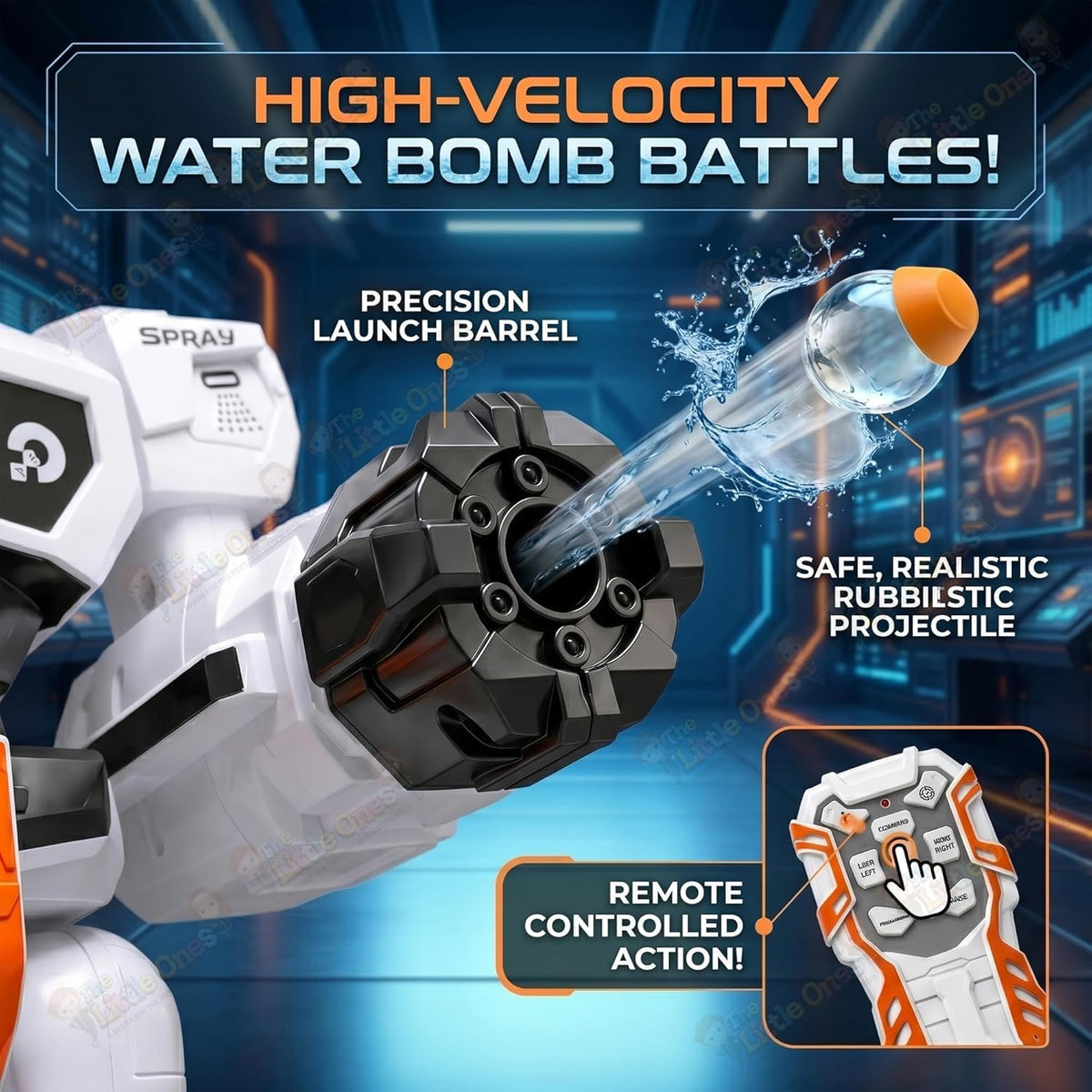 RC Robot Toy | 2.4GHz Remote Control | Mist Spray, Soft Foam Projectile Launcher & LED Lights