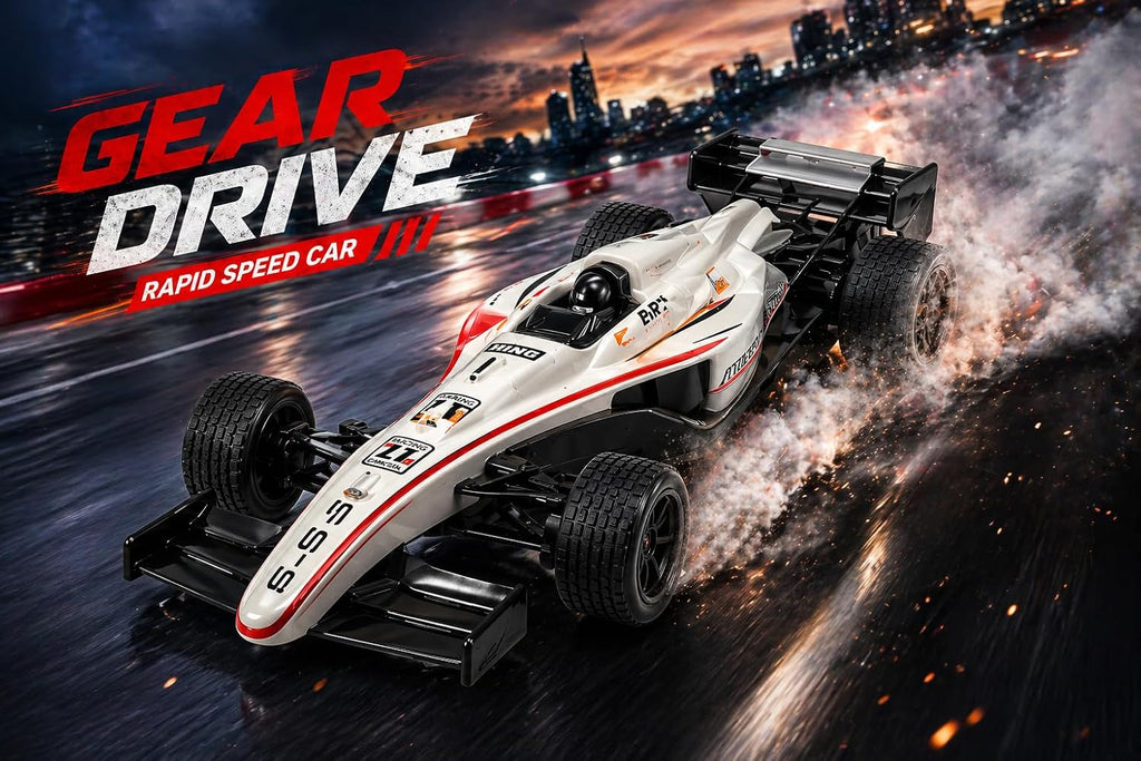 F1 Formula Racing Car Toy for Kids with Joystick Remote Control and Rechargeable Battery for Car - LED Lights, 2 WD Smokey Mist Spraying Car