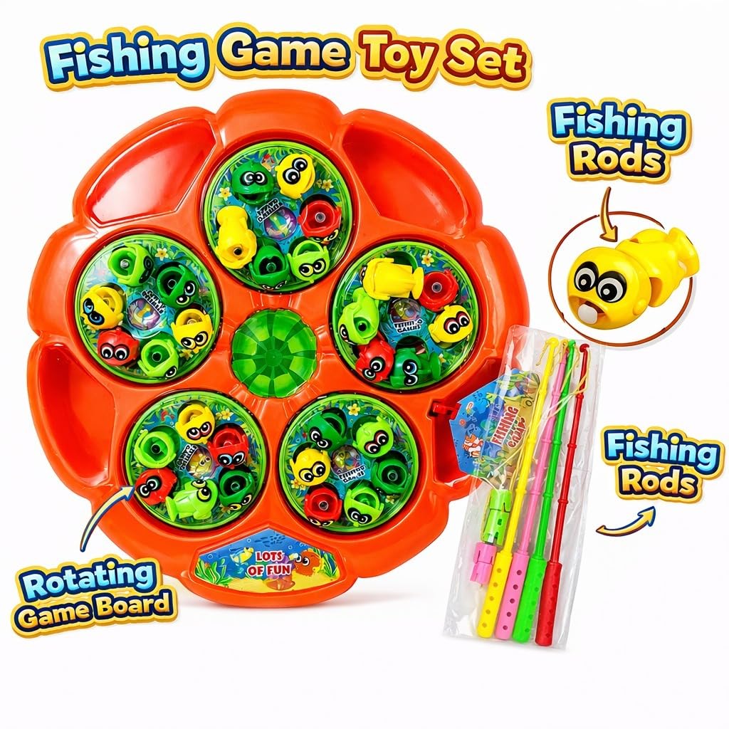 Premium Electronic Fishing Game for Kid| Rotating Fish-Catching Toy with 30 Fish & 4 Sticks| Develop Hand-Eye Coordination & Motor Skill