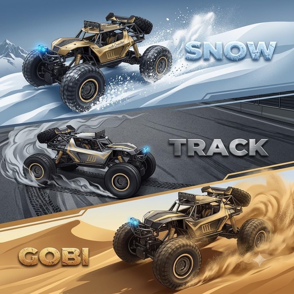 4WD RC Rock Crawler Monster Truck 1:8 Scale | Rechargeable Remote Control Off Road Car with 2.4GHz Controller, Metal Body, High Torque Motor, All Terrain Climbing Car
