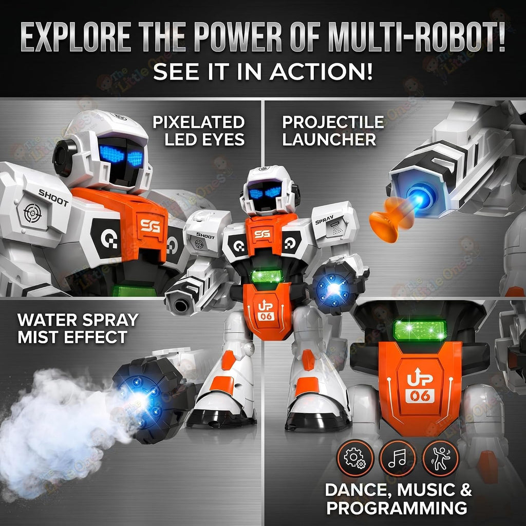 RC Robot Toy | 2.4GHz Remote Control | Mist Spray, Soft Foam Projectile Launcher & LED Lights