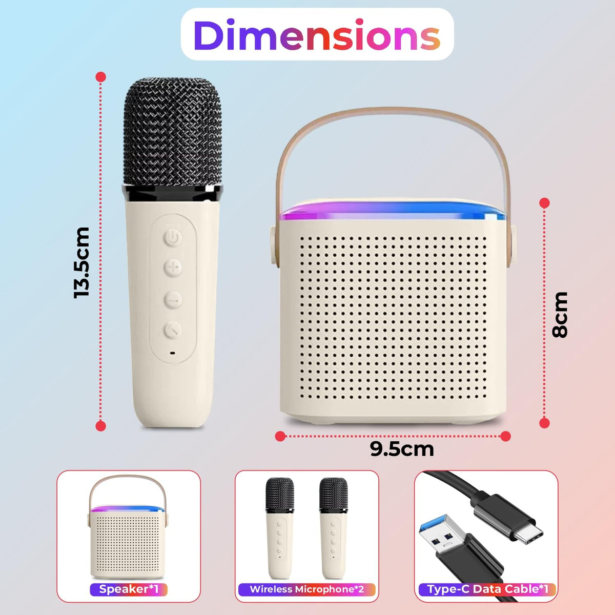 Kroko Series Mini Bluetooth Wireless Karaoke Speaker with 2 Mics, 8Hrs Playtime