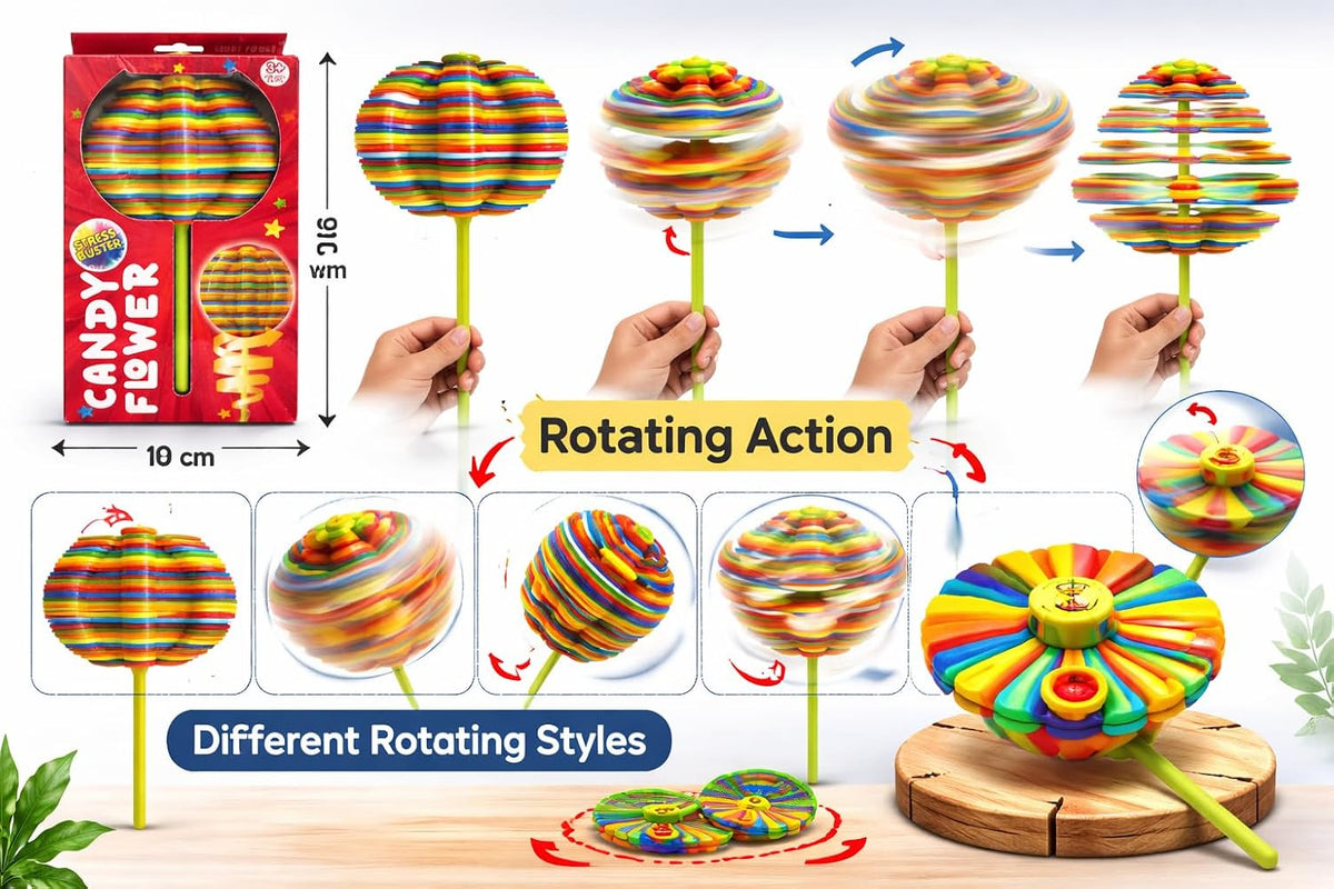 Candy Flower Spinner for Kids (Pack of 2), Multicolor Fidget Lollipop, Mini Stress Relief Toy for Age 3+