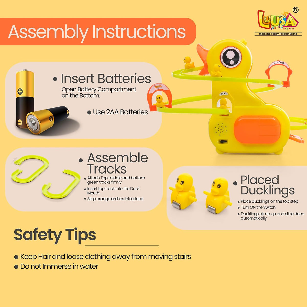 Luusa® Duck Slide Toy with LED Lights & Music | Electric Climbing Duck Track Toy | Educational Musical Slide Game for Kids
