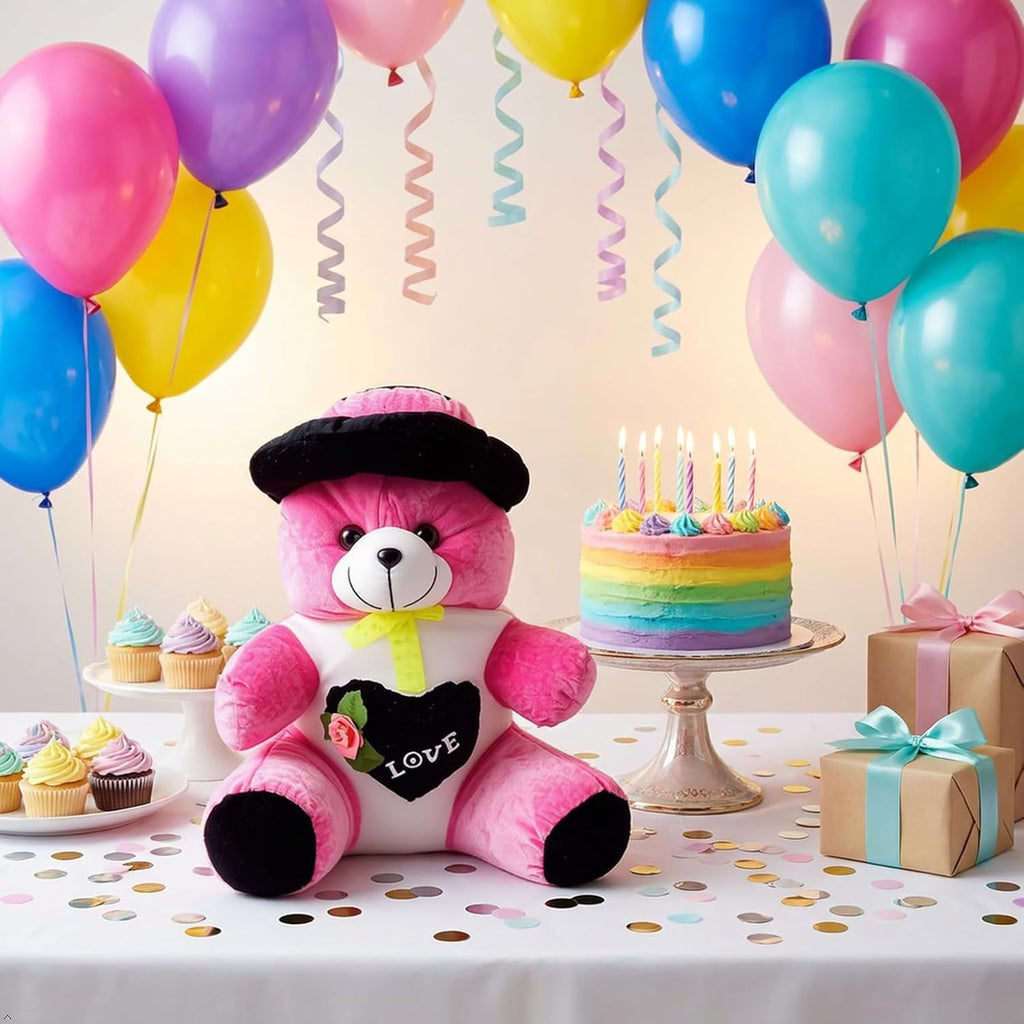 Teddy Bear Plush Toy with Hat and Love Heart (45cm) | Valentine's Theme, Soft Velvet Fabric