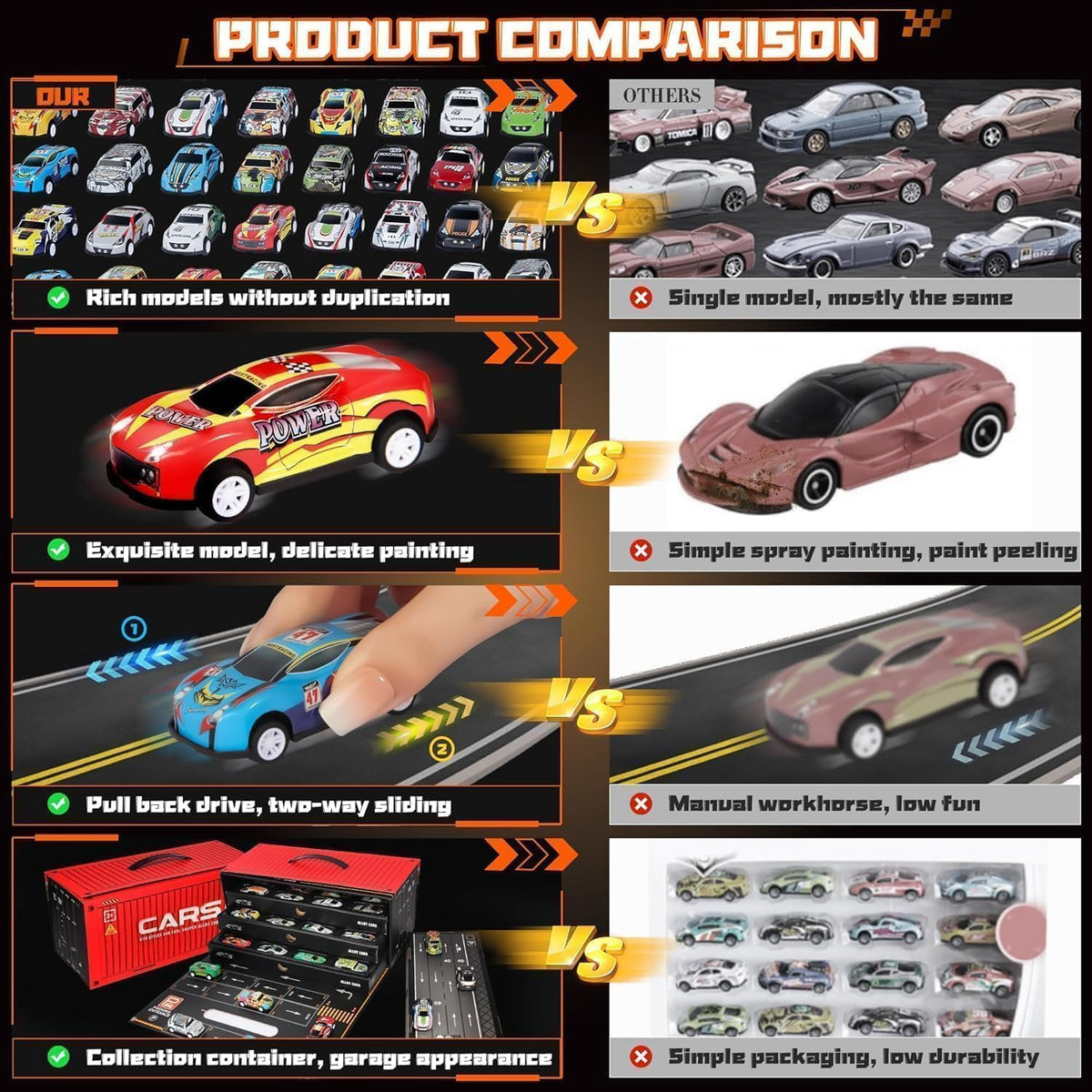 48 Pull Back Race Cars Toys, Container Storage Box, Die Cast Metal Toy Cars Set, Dinosaur & Racing Pattern, Race Car Party Favors, Small Cars for Toddlers 3-5