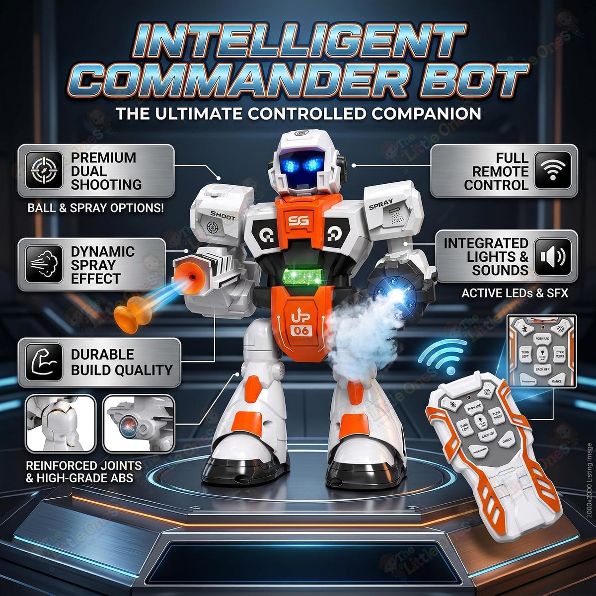 RC Robot Toy | 2.4GHz Remote Control | Mist Spray, Soft Foam Projectile Launcher & LED Lights