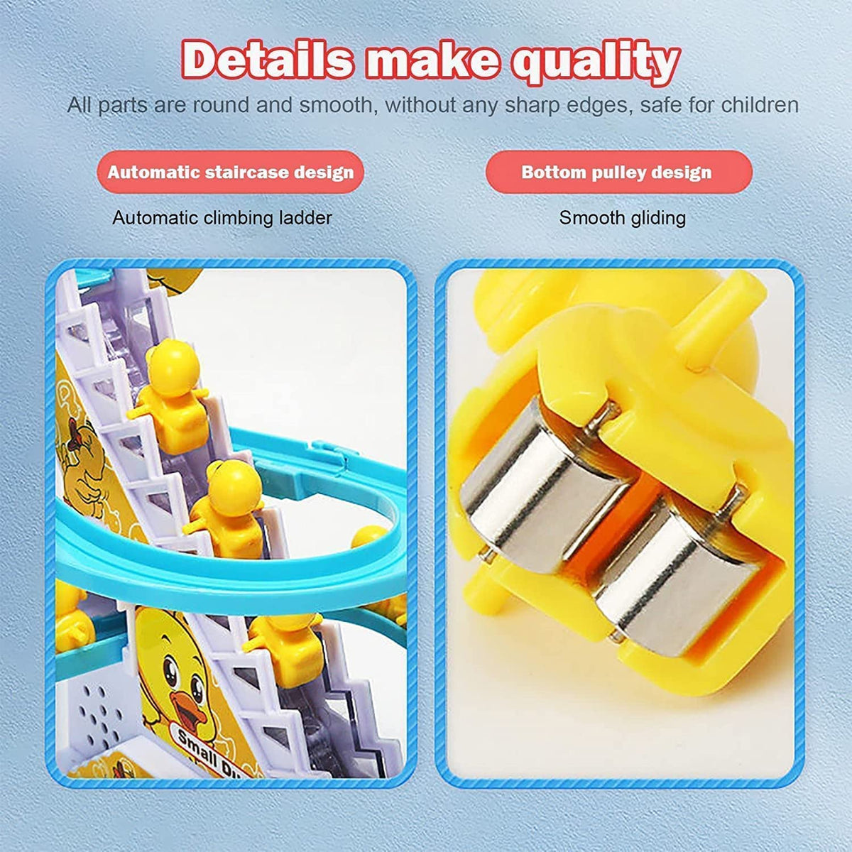 Duck Slide, Funny Automatic Stair-Climbing Ducklings Cartoon Racetrack Set Little Lovely Duck Slide Toy Escalator Toy with Lights and Music