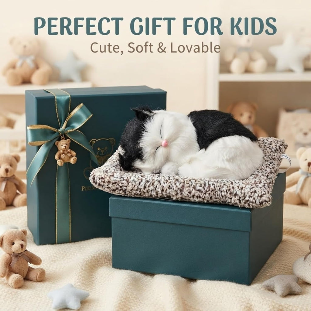 Musical Sleeping Cat Plush Pillow for Kids | Soft Stuffed Animal Cushion Toy with Music