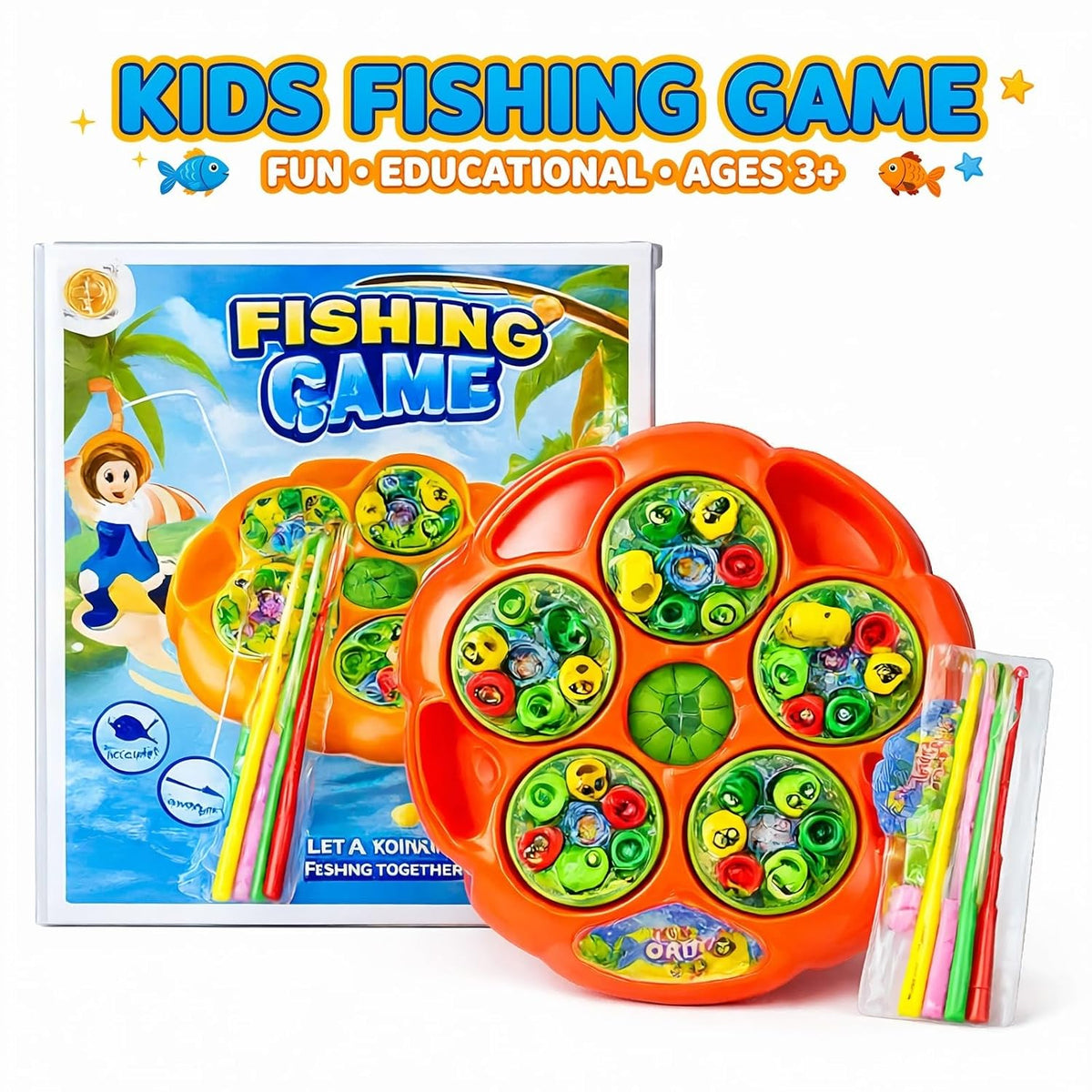 Premium Electronic Fishing Game for Kid| Rotating Fish-Catching Toy with 30 Fish & 4 Sticks| Develop Hand-Eye Coordination & Motor Skill