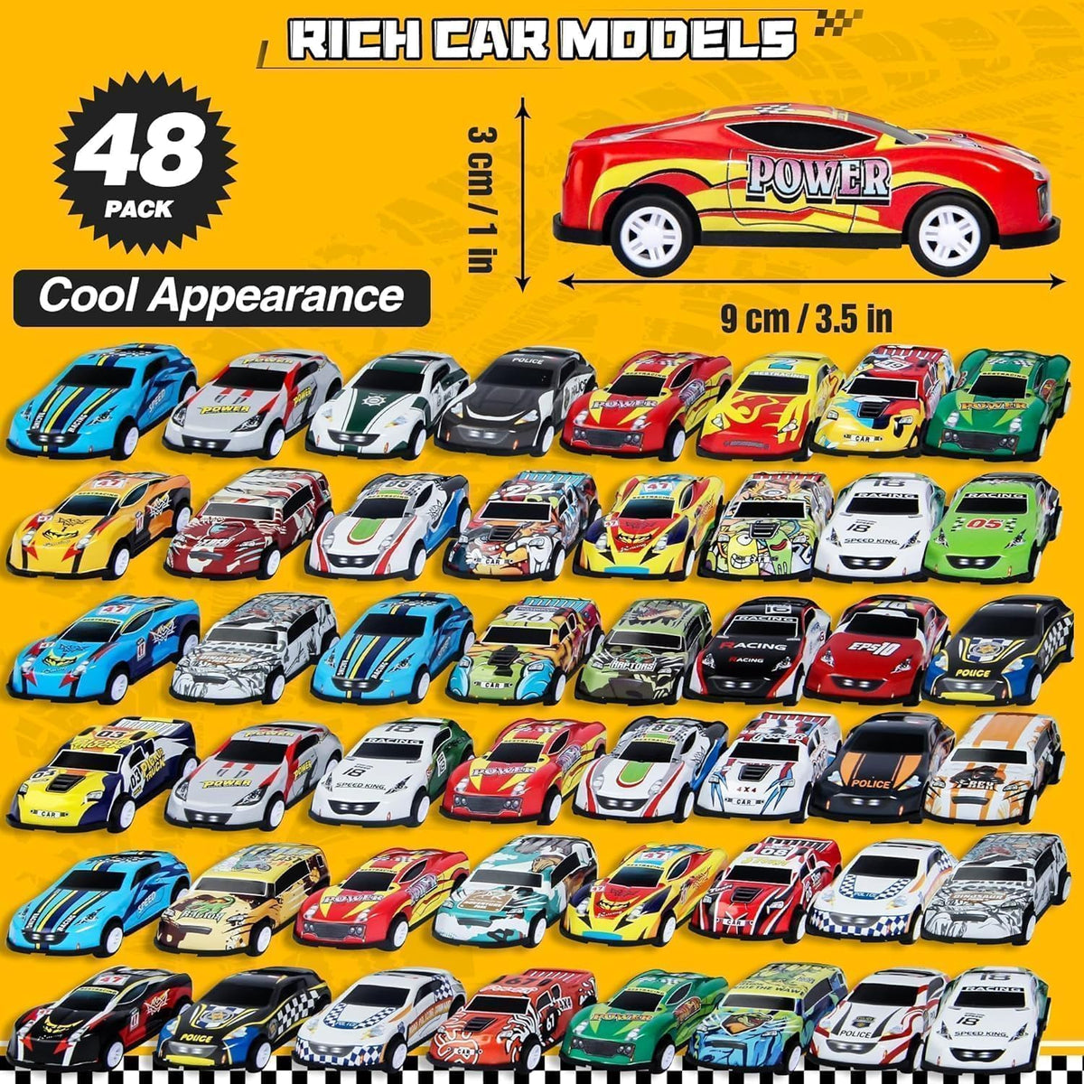 48 Pull Back Race Cars Toys, Container Storage Box, Die Cast Metal Toy Cars Set, Dinosaur & Racing Pattern, Race Car Party Favors, Small Cars for Toddlers 3-5