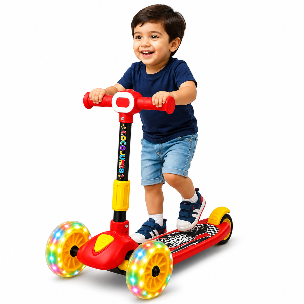 Coco Jumbo 3-Wheel Kids Scooter with LED Flash Wheels, Music & Adjustable Handlebar