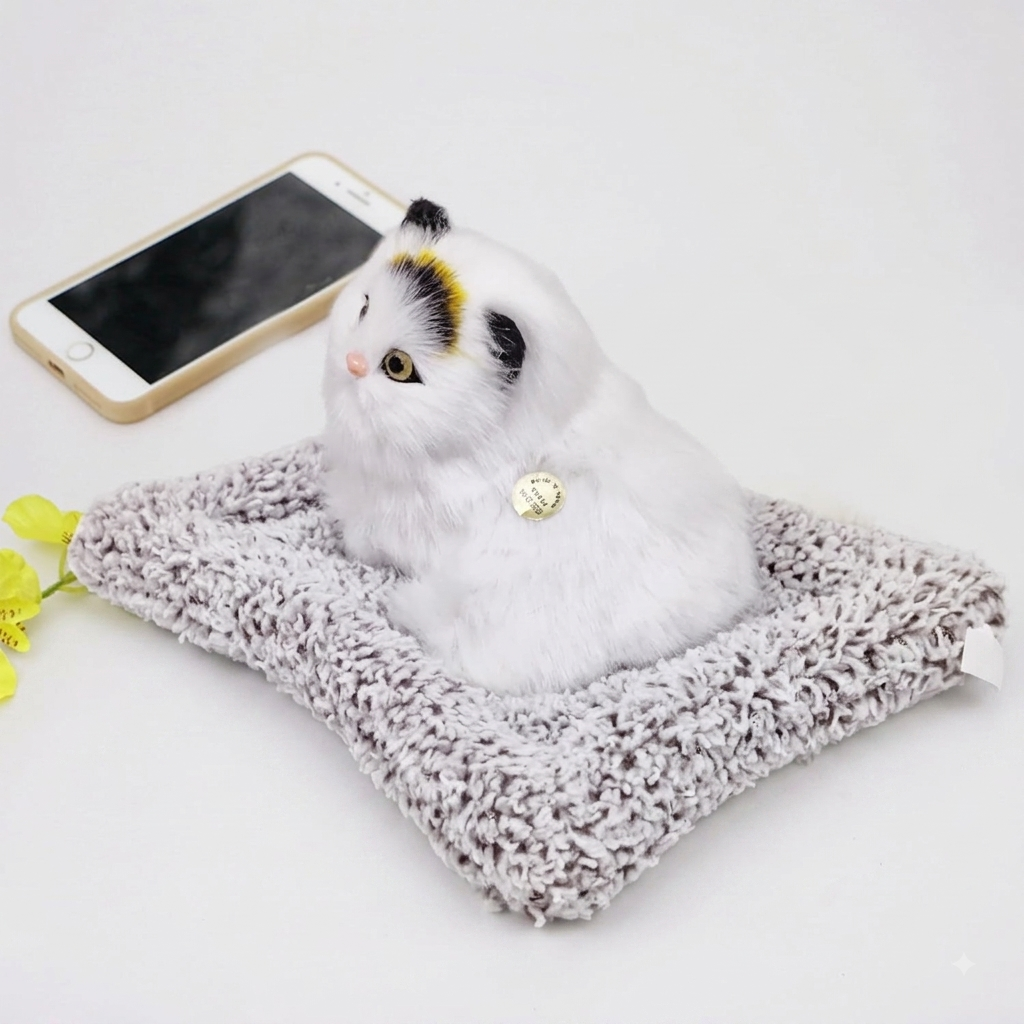 Interactive Plush Cat Toy with Sound & Touch Sensor, Realistic Meowing Kitten Soft Stuffed Animal for Kids, Cat Lovers